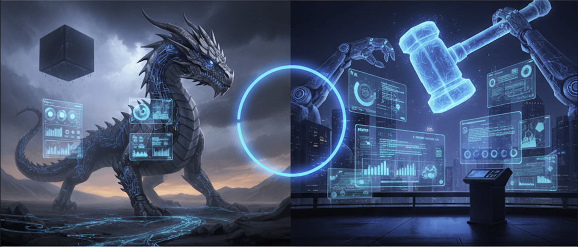 AI image of a tamed dragon and ai hammer