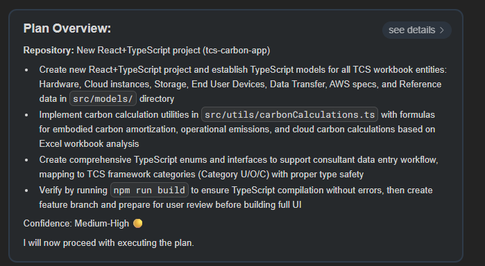 Devin's confidence output showing it has medium to high confidence in the requested task.